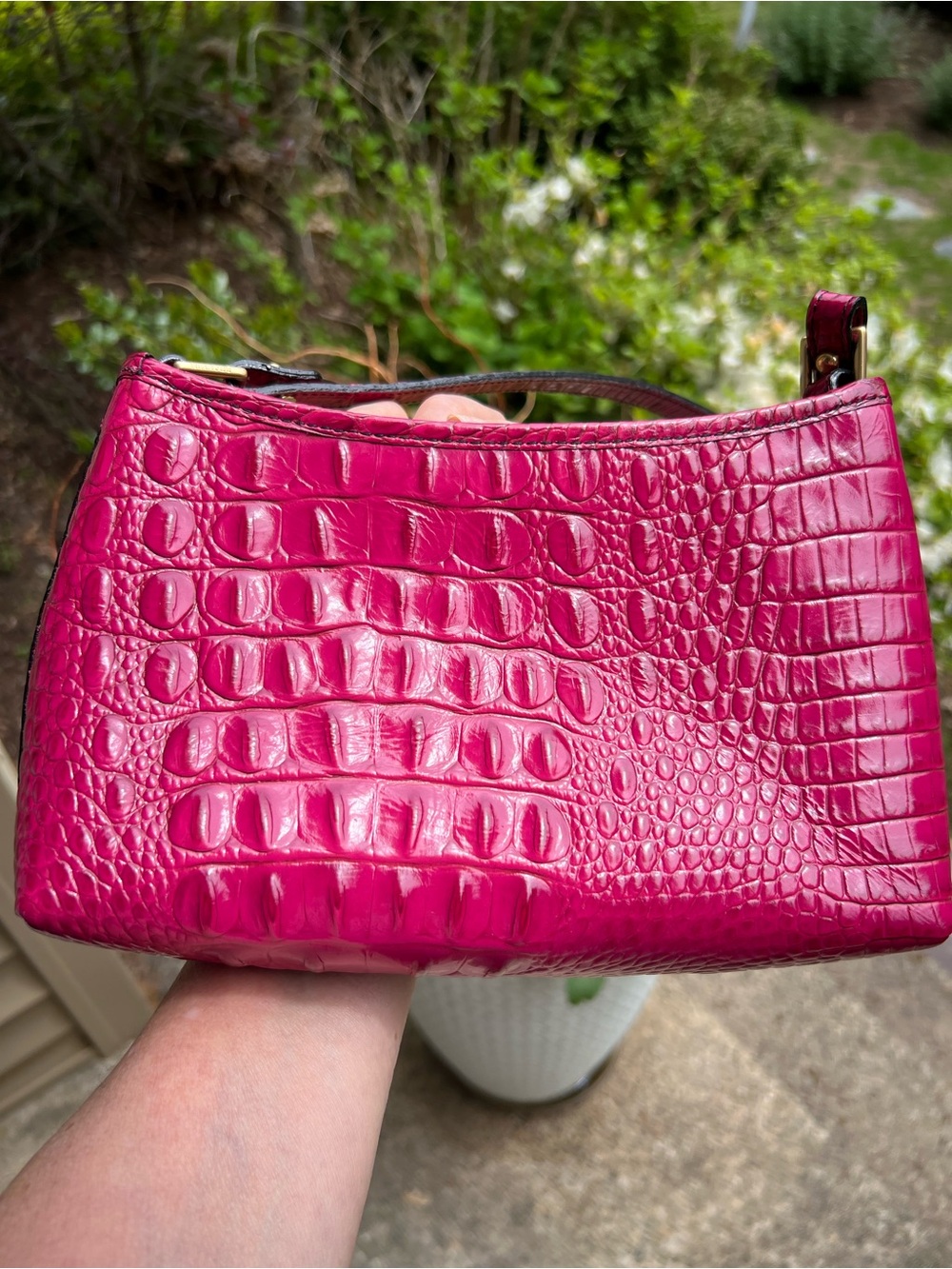 Brahmin Croc-Embossed Shoulder Bag in Fuchsia - Picture 2 of 9